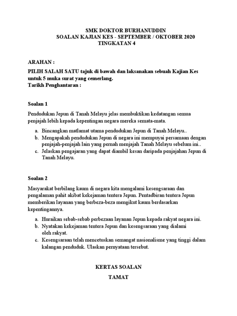 Kajian Kes 2020 Smk Doktor Burhanuddin Pdf
