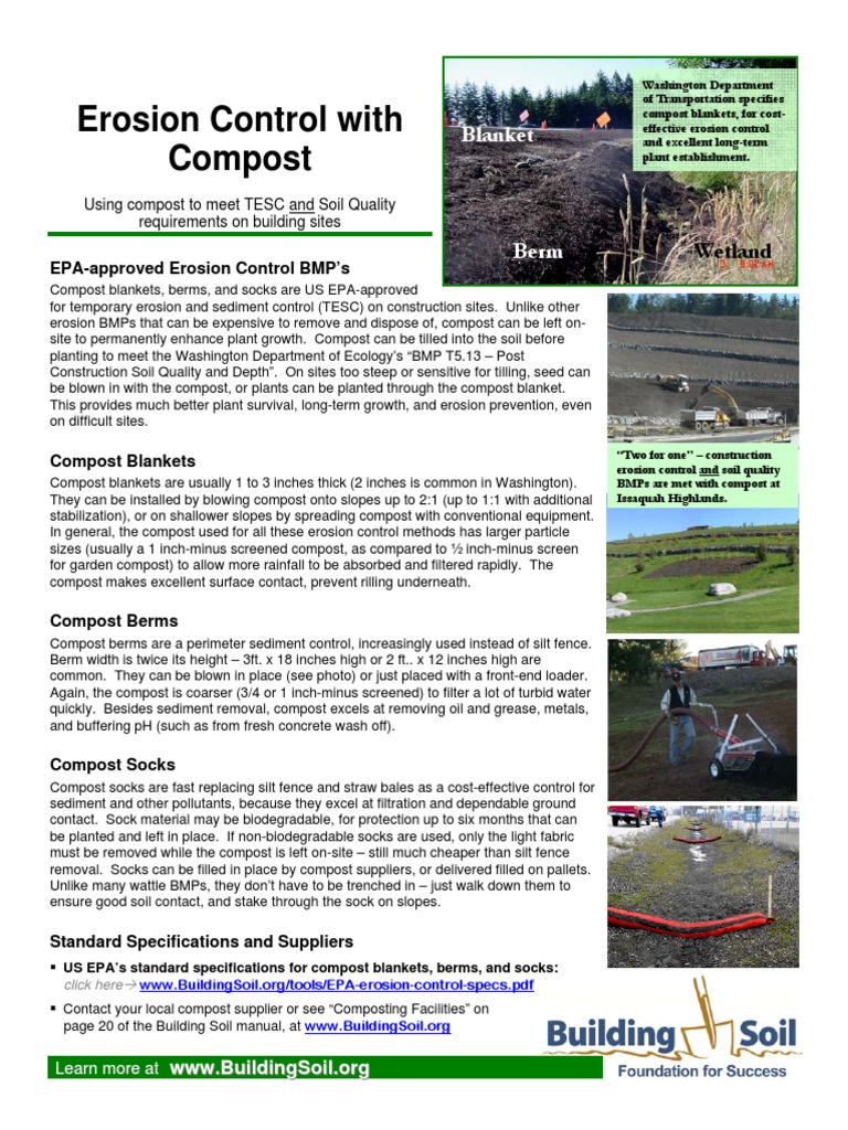 Erosion Control With Compost Blanket PDF Erosion Compost