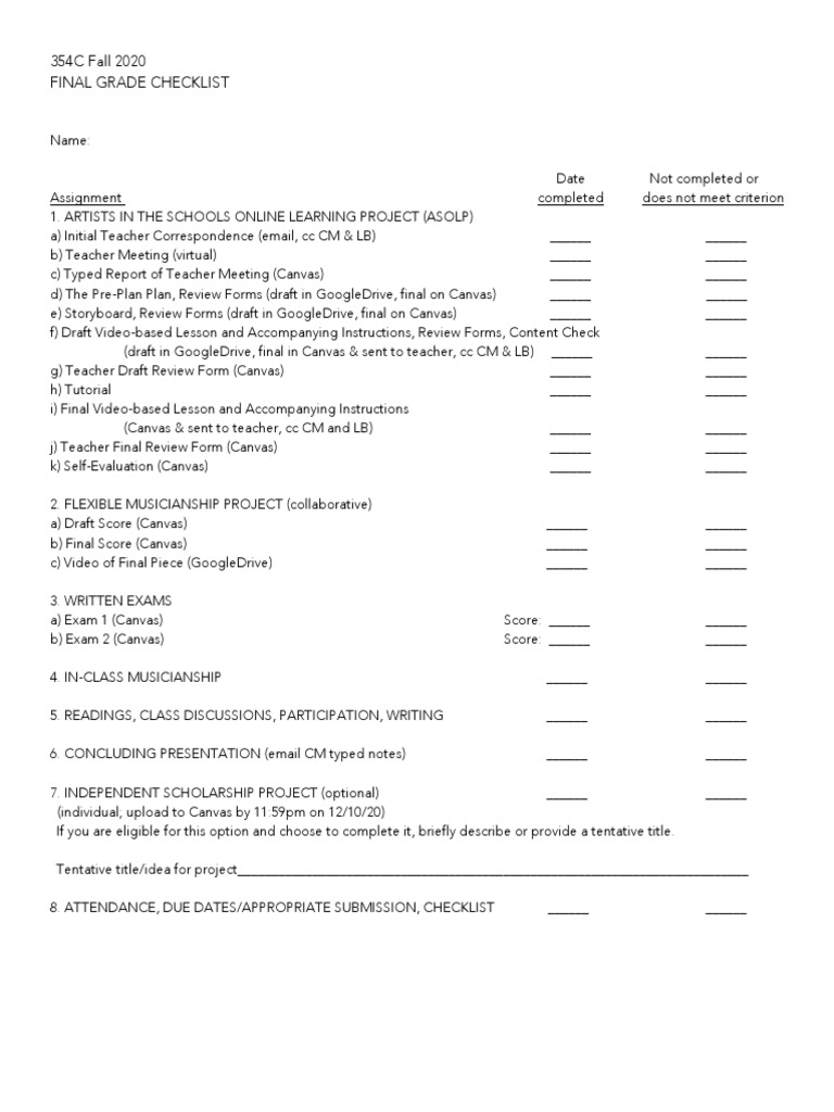 Assignment Checklist 354C PDF | PDF | Pedagogy | Behavior Modification