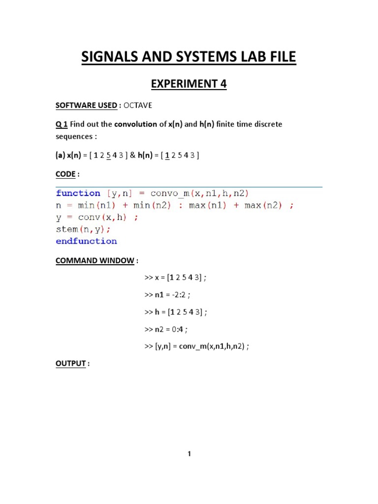 Signals and Systems Lab File: Experiment 4 | PDF | Applied Mathematics ...