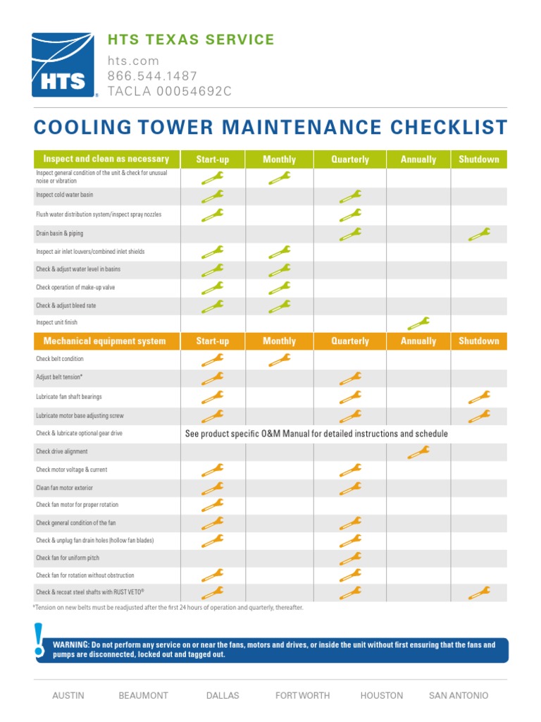 Cooling Tower Maintenance Checklist: Hts Tex As Service | PDF