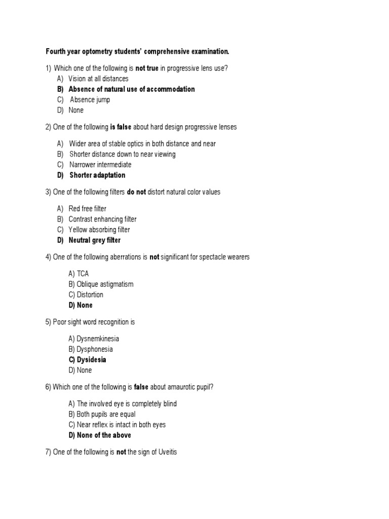 Optometry Comprehensive Exam Review | PDF | Visual Acuity | Cataract