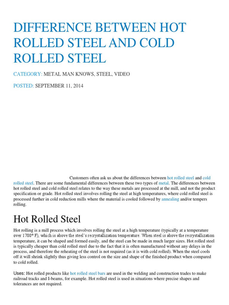 Understanding the Differences Between Hot Rolled Steel and Cold Rolled Steel PDF Rolling