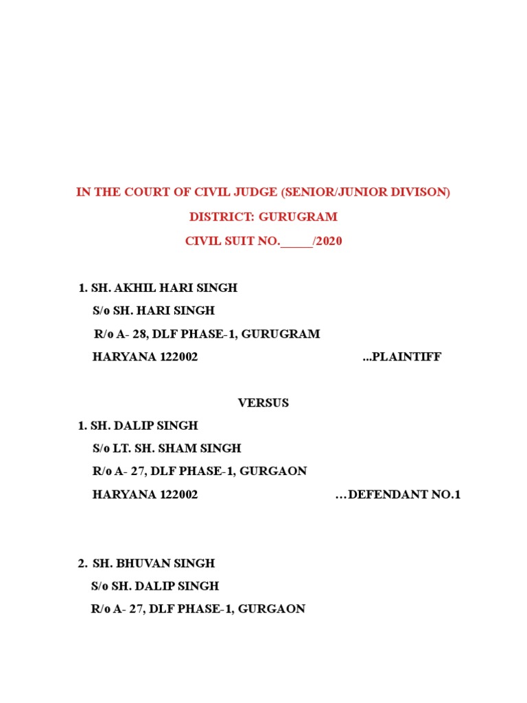 Suit For Partition, Declaration, Permanent and Mandatory Injunction
