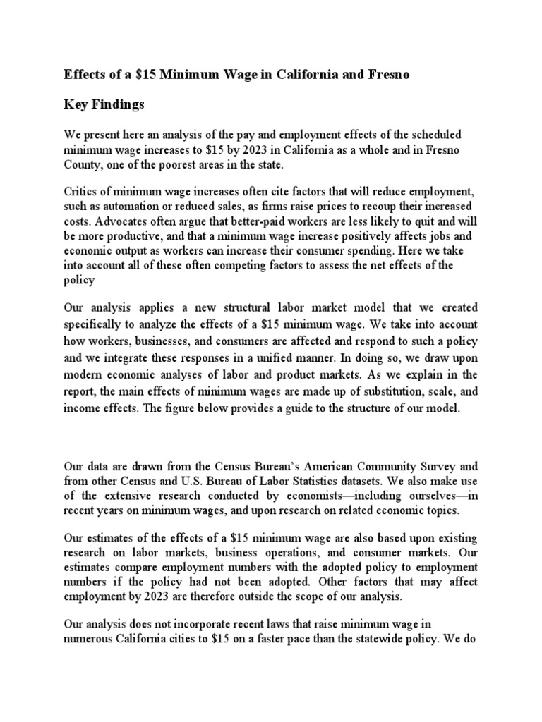 Effects of A 15 Minimum Wage in California and Fresno Key Findings