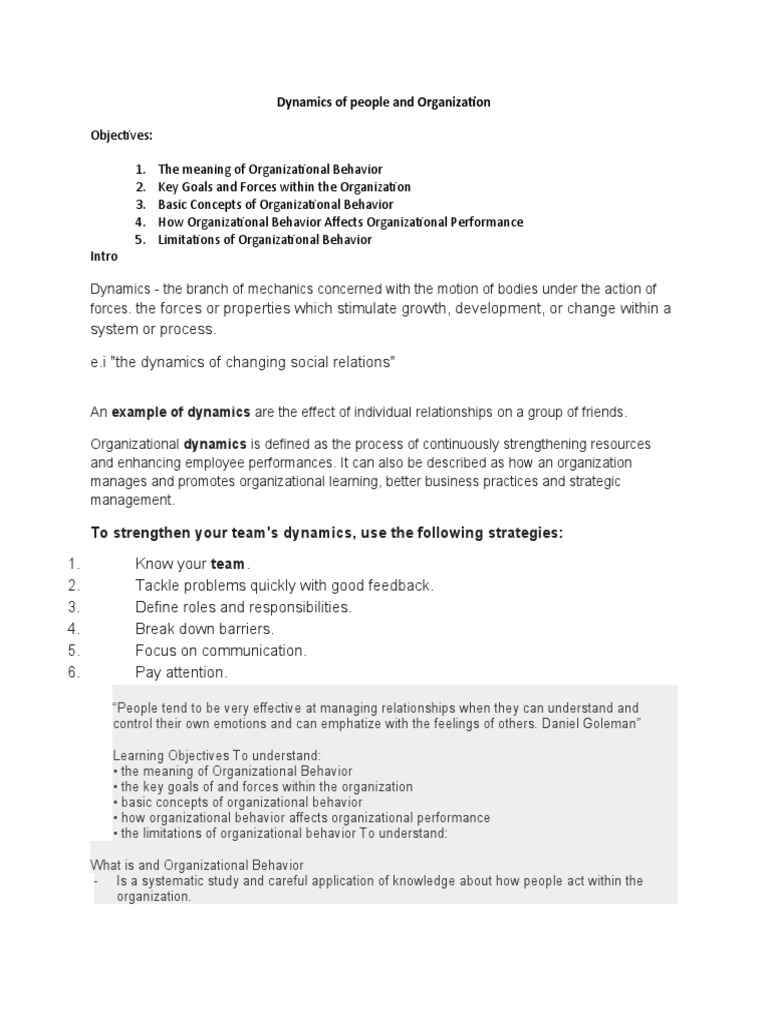 Dynamics of People and Organization | PDF | Organizational Behavior | Goal