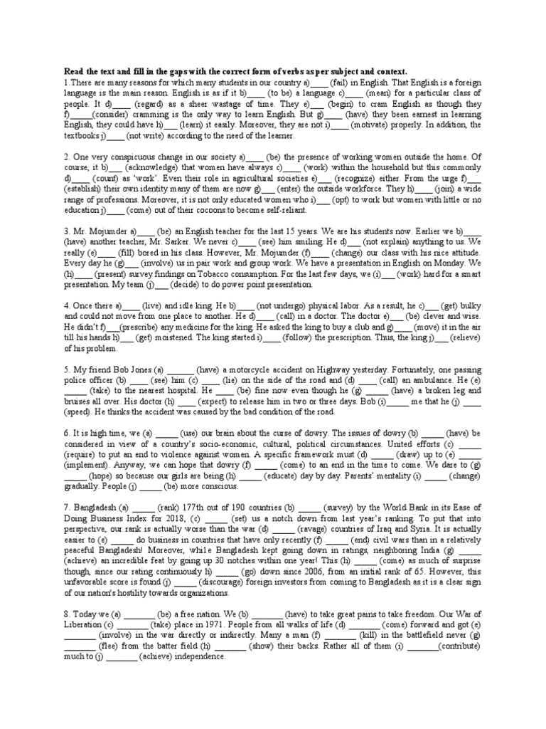 Fill in the Gaps: Verb Forms Exercise | PDF | The Canterbury Tales
