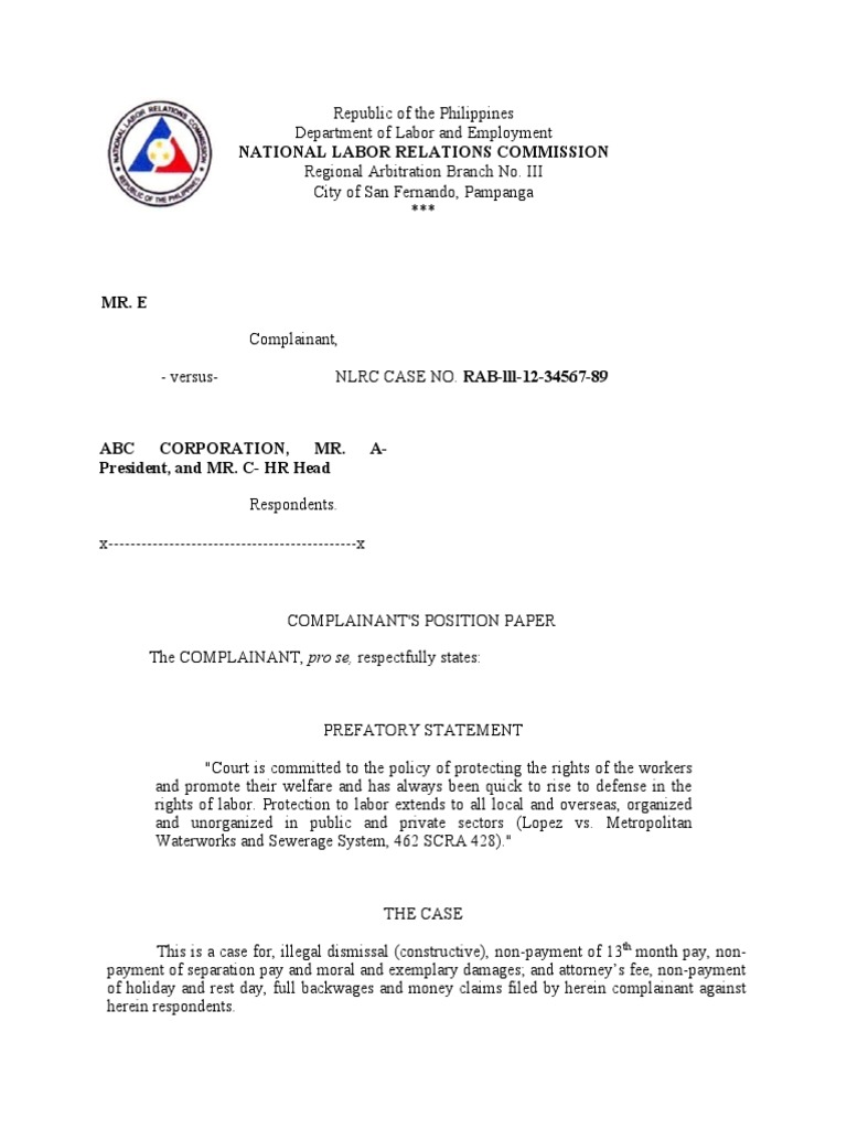 Position Paper Complainant OJT Exam | PDF | Lawsuit | Damages