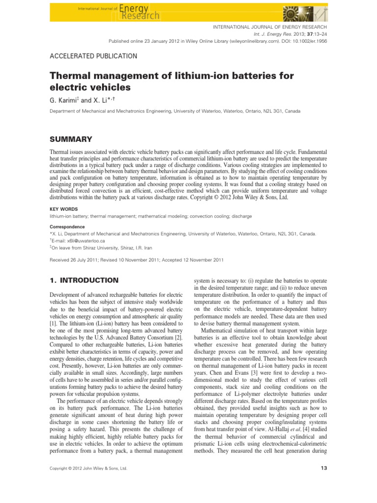 Thermal Management of Lithiumion Batteries For Electric Vehicles | PDF ...