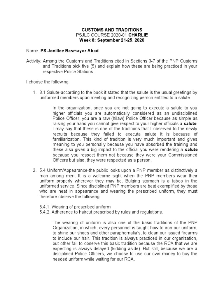 PNP Customs and Traditions Explained | PDF