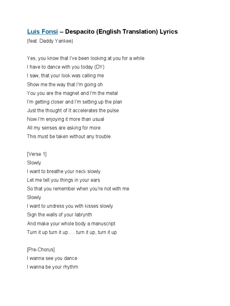 Luis fonsi despacito english translation lyrics pdf