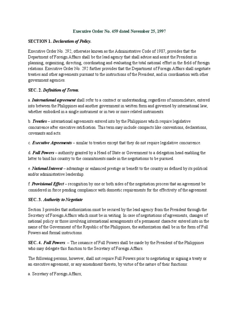 Executive Order No PDF Treaty Ratification