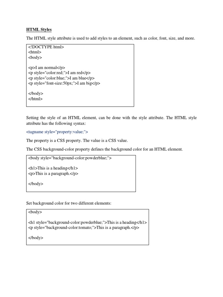 HTML Styles | PDF | Html Element | Cascading Style Sheets