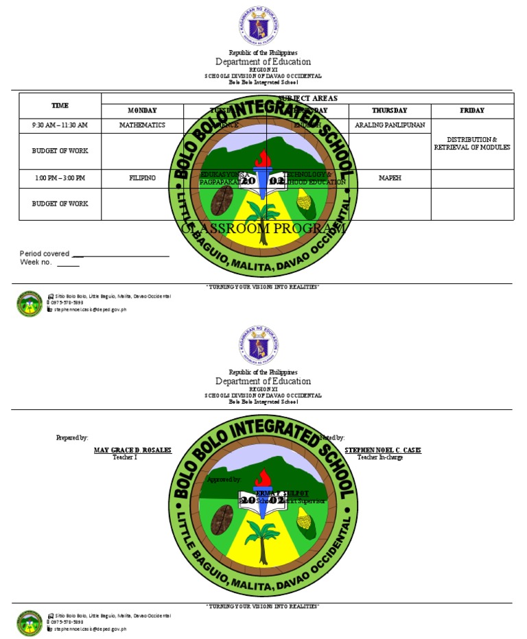 Classroom Program: Department of Education | PDF | Further Education