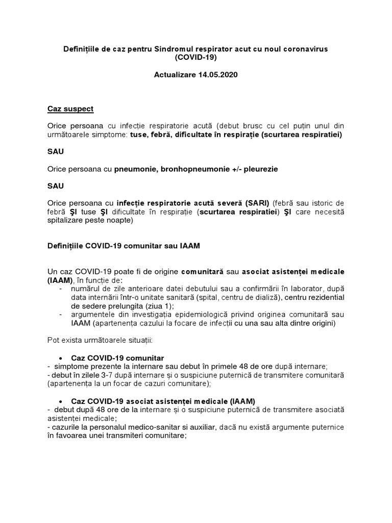 Definitii de Caz Si Recomandari de Prioritizare A Testarii Pt. COVID-19 ...