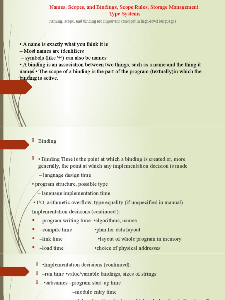 Names, Scopes, and Bindings An Overview of Key Concepts Related to