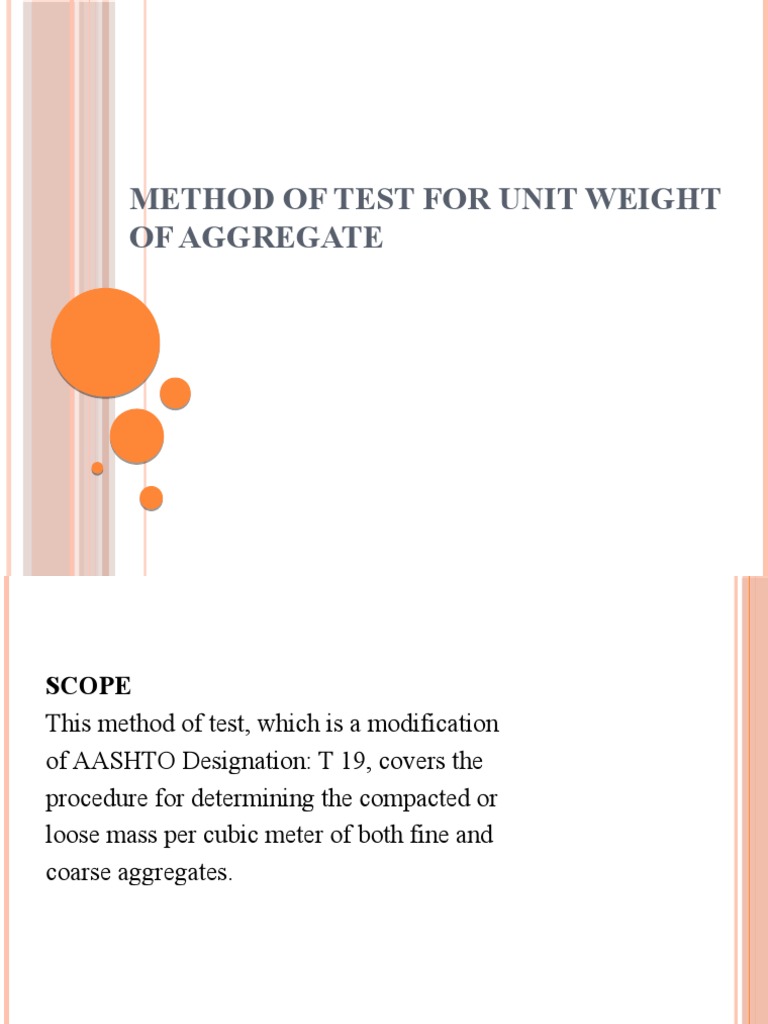  1 method of test for unit weight of aggregate aashto pdf density