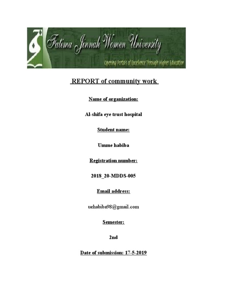 Community Work Report at Al-Shifa Hospital | PDF | Hospital | Patient