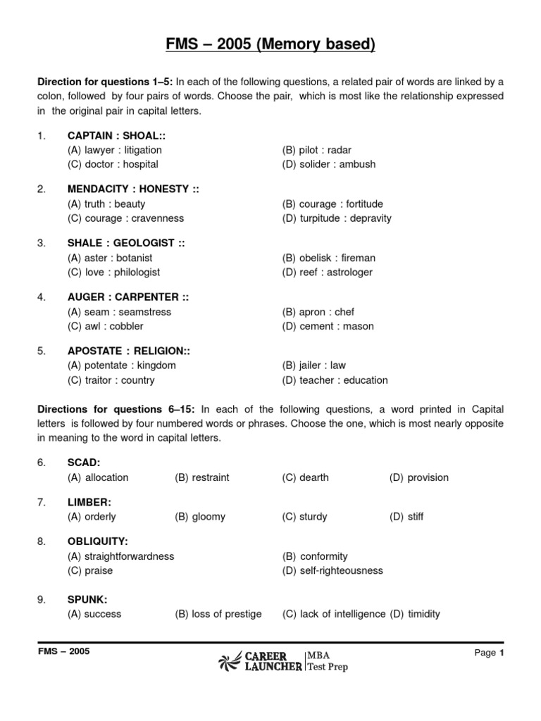 FMS 2005: Vocabulary and Logic Questions | PDF | Intel | Ford Motor Company