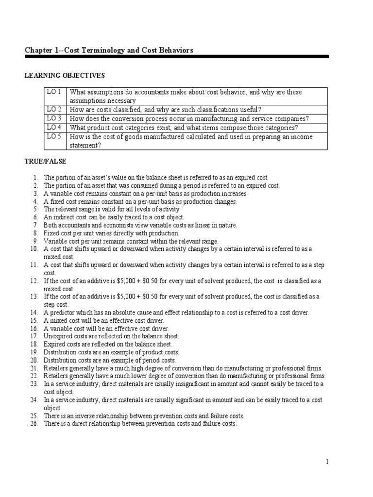 Cost Behavior and Classification Overview | PDF | Cost Of Goods Sold ...