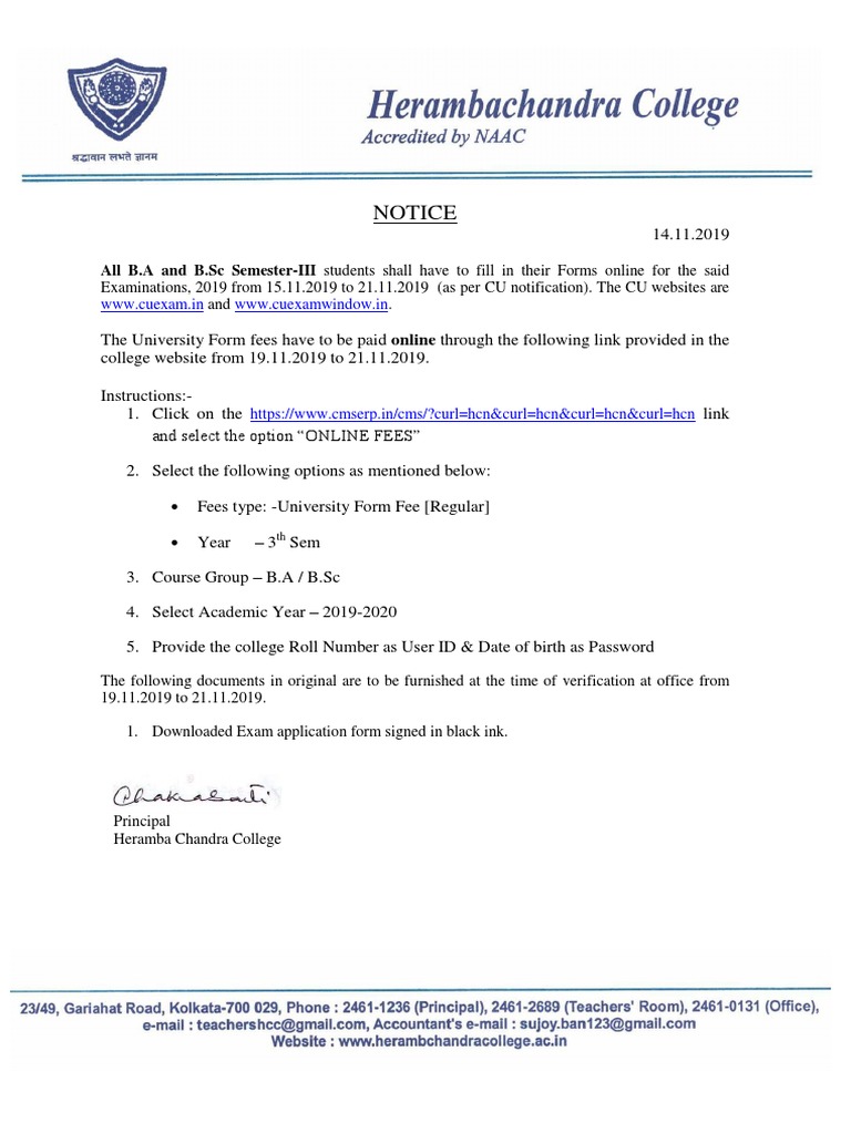 B.A/B.Sc Semester-III Exam Notice 2019 | PDF