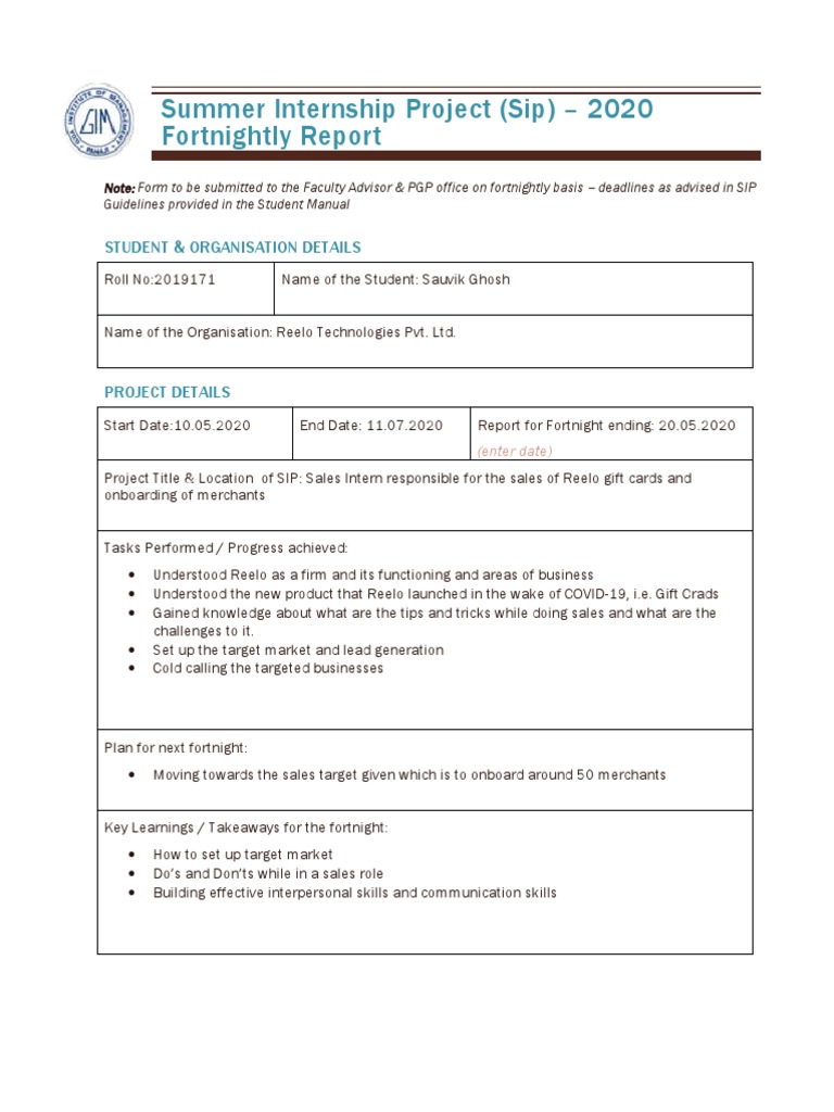 Summer Internship Project - Fortnightly Report | PDF | Business
