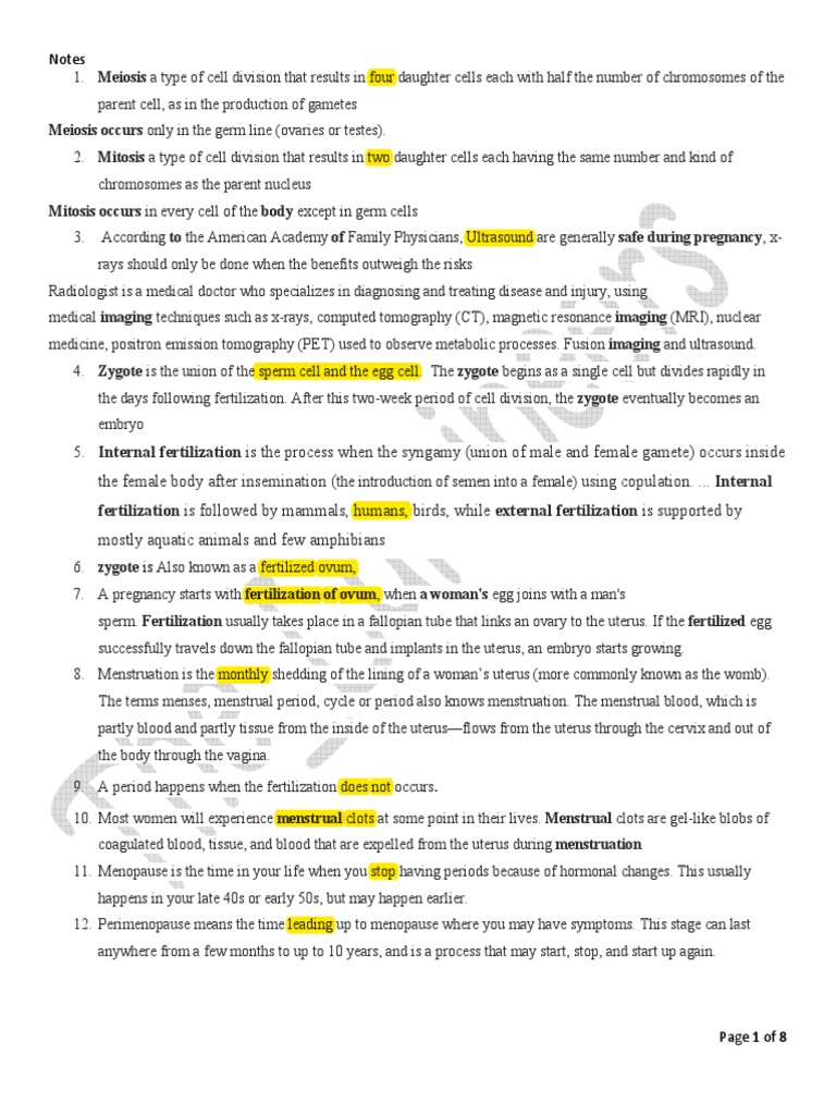 Key Notes PDF | PDF | Fertilisation | Embryo