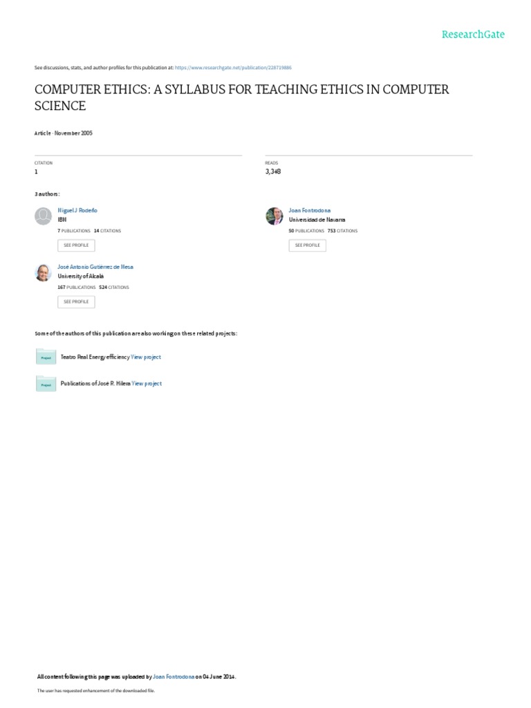 Computer Ethics Course Syllabus | PDF | Association For Computing ...