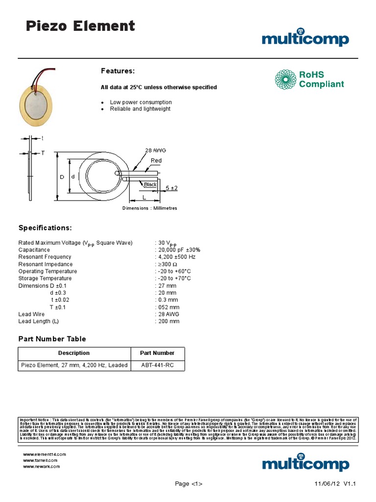 Datasheet Piezoelectrico PDF | PDF | License | Electrical Engineering