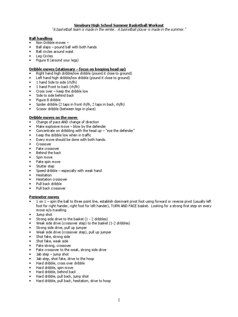 Simsbury High School Summer Basketball Workout PDF Sports Rules And