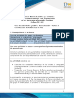 Guía de actividades y rúbrica de evaluación - Unidad 2 - Tarea 3 - Construcción de Autómatas de Pila
