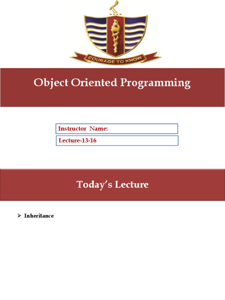 Object Oriented Programming Object Oriented Programming: Lecture-13-16 ...