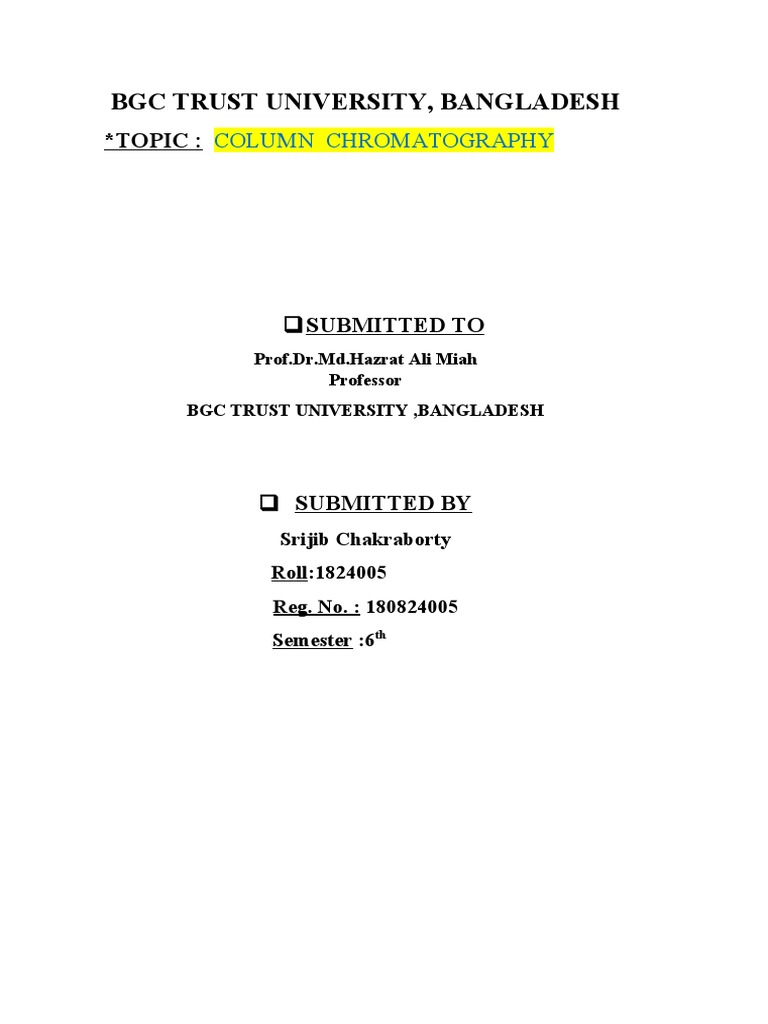 BGC Trust University, Bangladesh Topic PDF Elution Chromatography