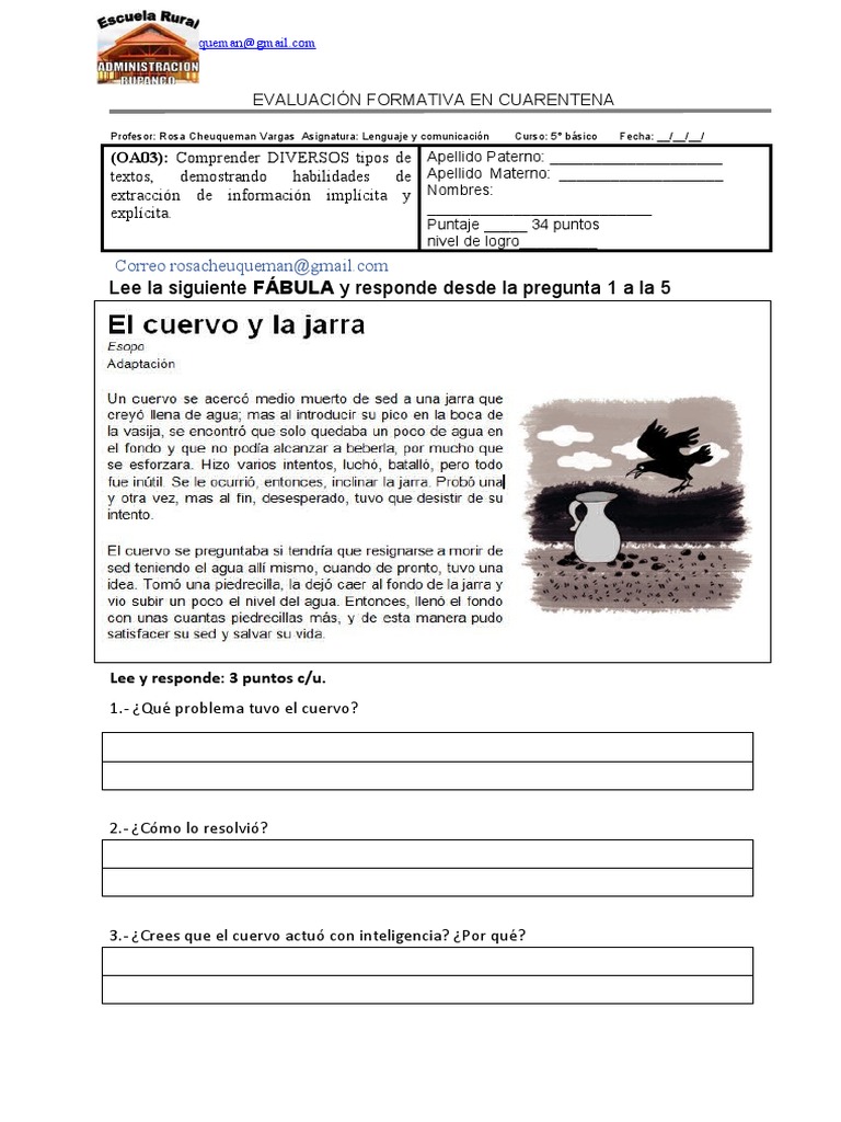 Evaluación Formativa de Lenguaje 5° Básico | PDF | Artes del Lenguaje y ...