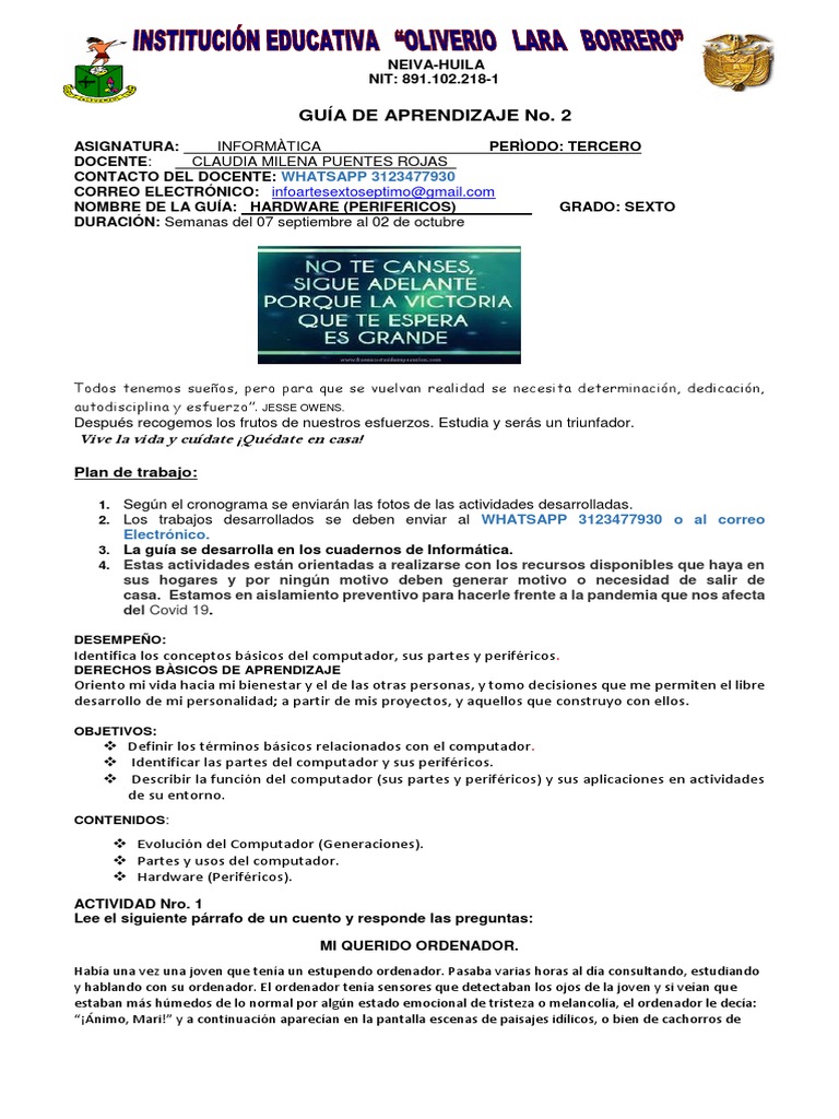 GUIA Nro. 2 TERCER PERIODO INFORMATICA GRADO 6º PDF | PDF | Periférico ...