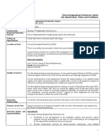 (Grade Code: 3162) : Clinical Engineering Technician, Senior Job Specification, Terms and Conditions