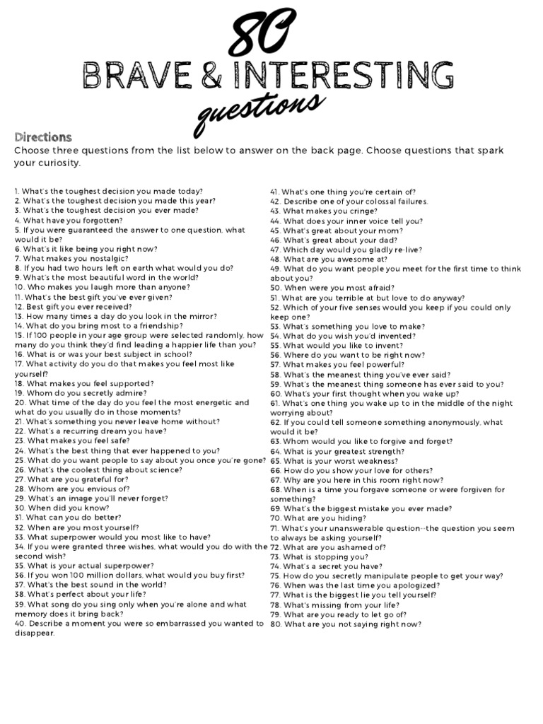 100 Brave and Interesting Questions | PDF | Career & Growth | Self ...