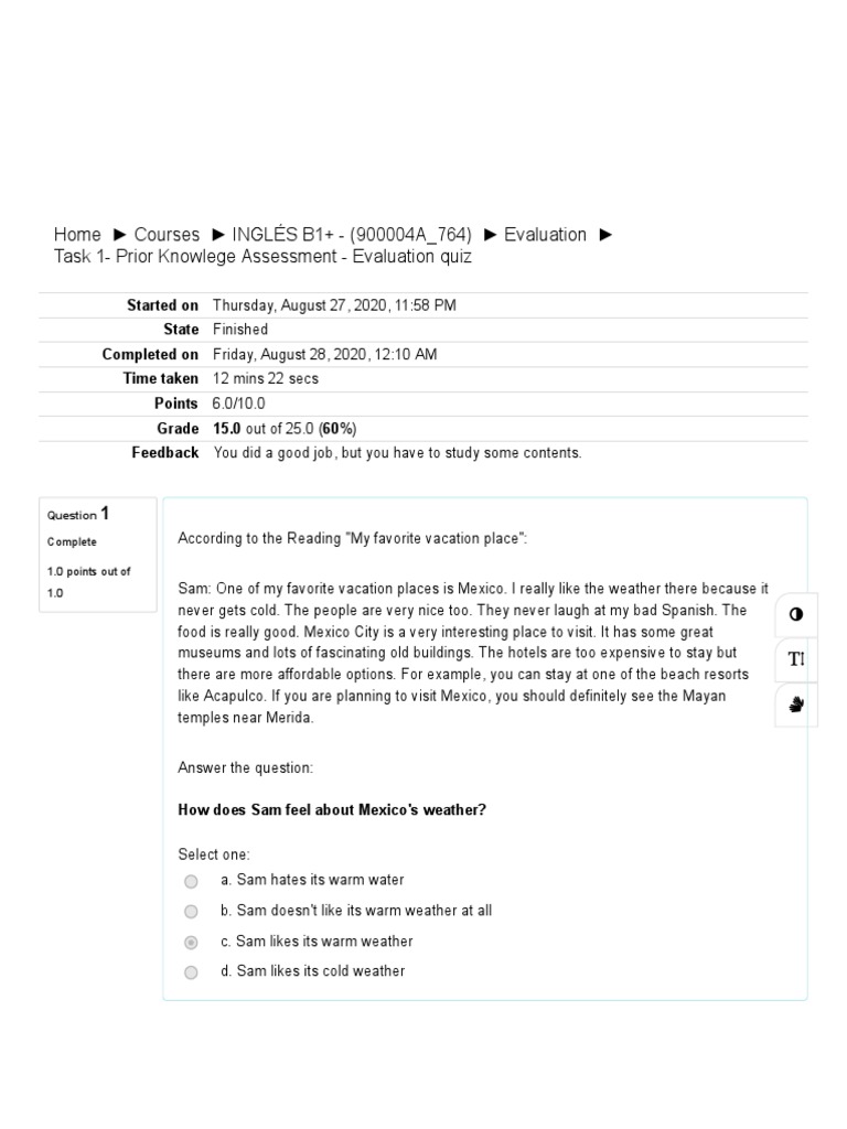 Task 1 - Prior Knowlege Assessment - Evaluation Quiz2 | PDF | Island ...