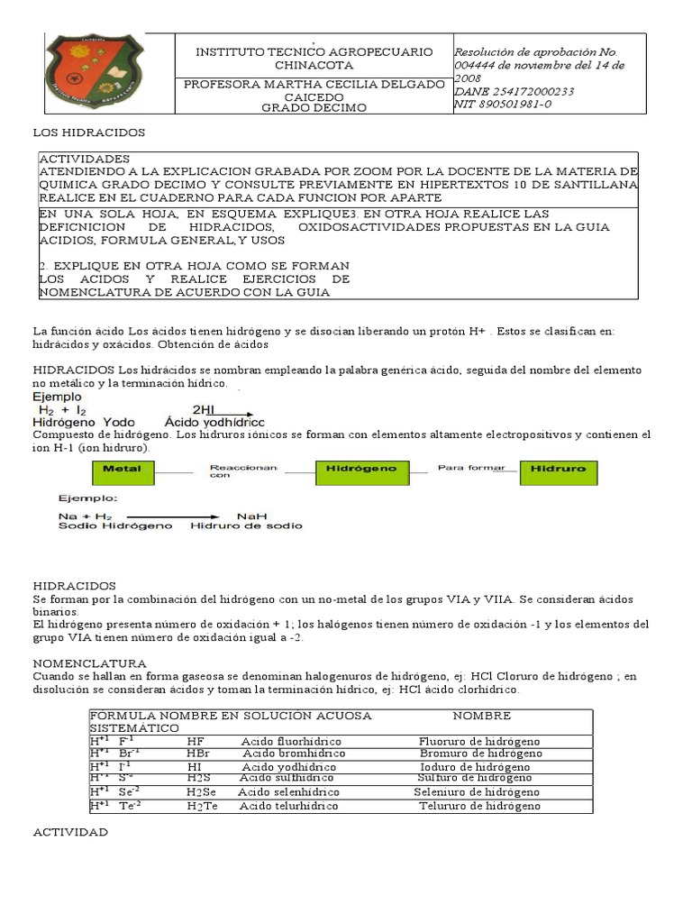 Guia Quimica Gladys Pdf Acido Acido Clorhidrico