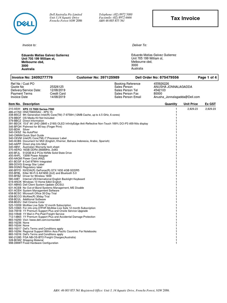 Dell Invoice for Eduardo Gutierrez | PDF | Invoice | Cheque