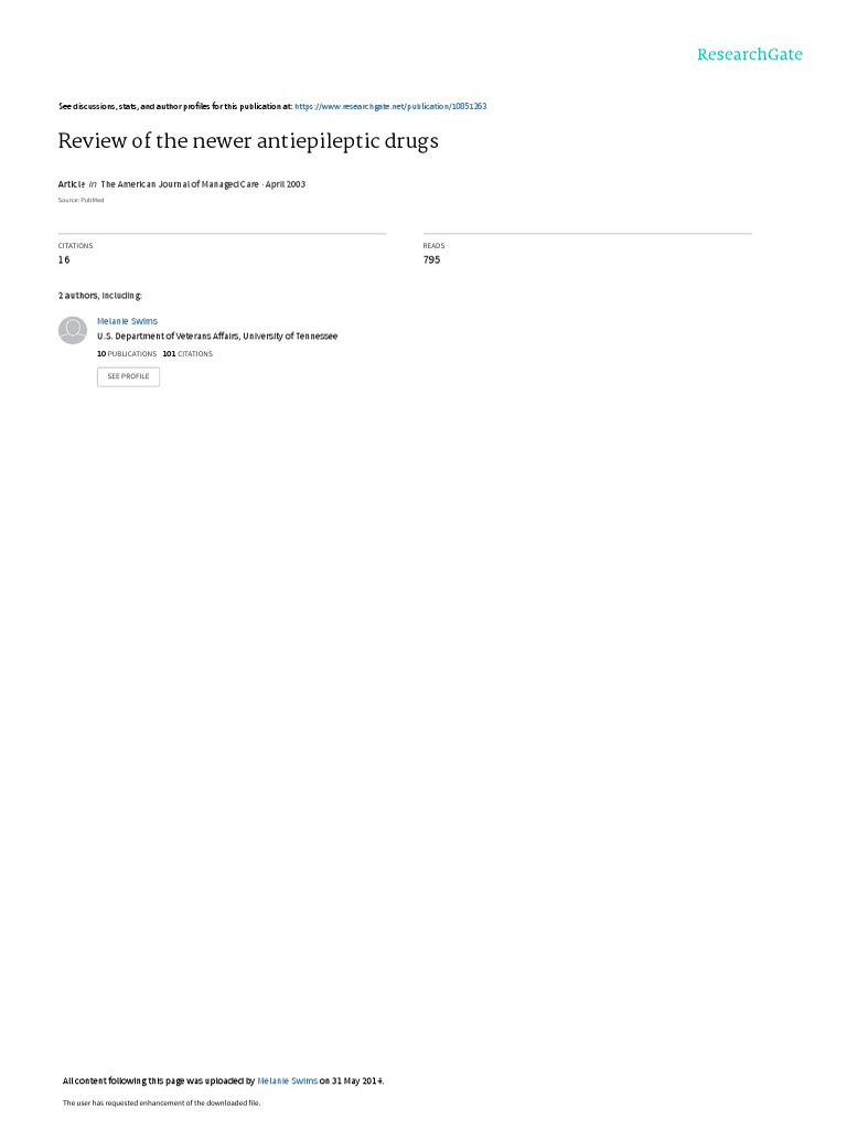 Review of The Newer Antiepileptic Drugs PDF | PDF | Drugs Acting On The ...