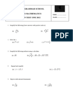 Auckland Grammar School Form 6 As Mathematics Common Test One 2012