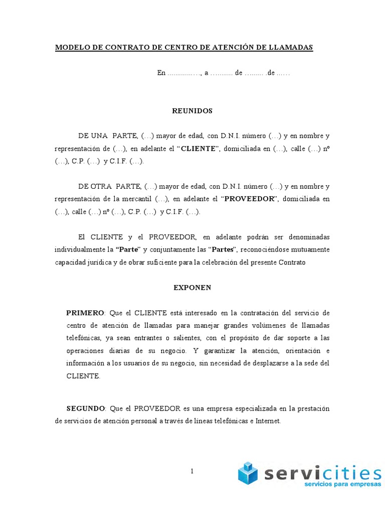 Modelo de Contrato para Call Center | PDF | Arbitraje | Centro de llamadas