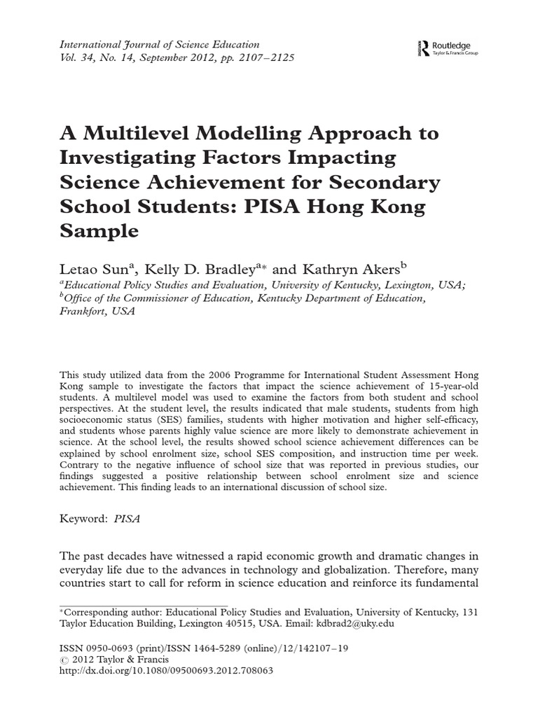 A Multilevel Modelling Approach To Investigating Factors Impacting ...