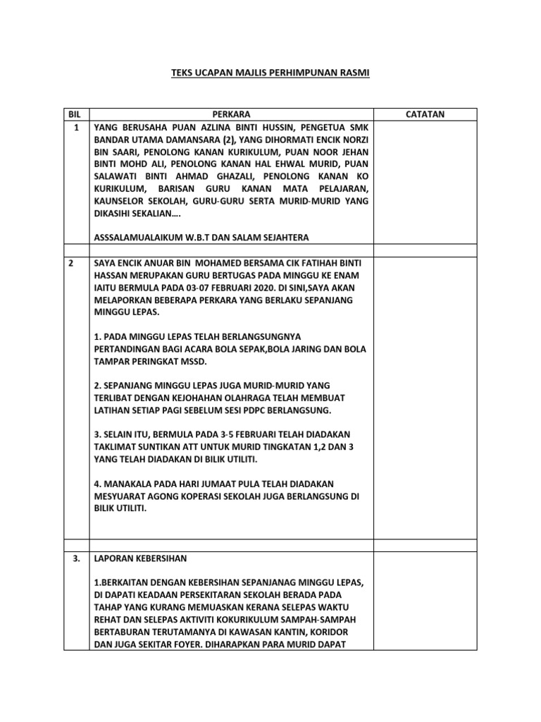 Teks Ucapan Majlis Perhimpunan Rasmi Pdf