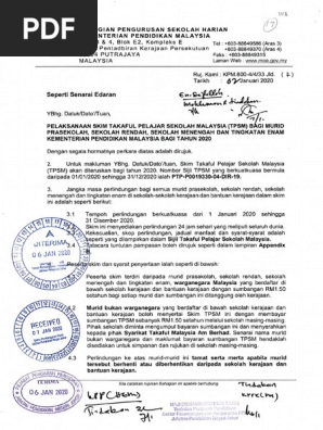 Pelaksanaan Skim Takaful Pelajar Sekolah Malaysia 2020 Pdf Pdf