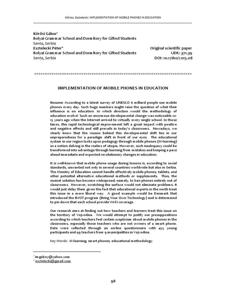 Mobile Phones in Education: A Study | PDF | Teachers | Educational ...