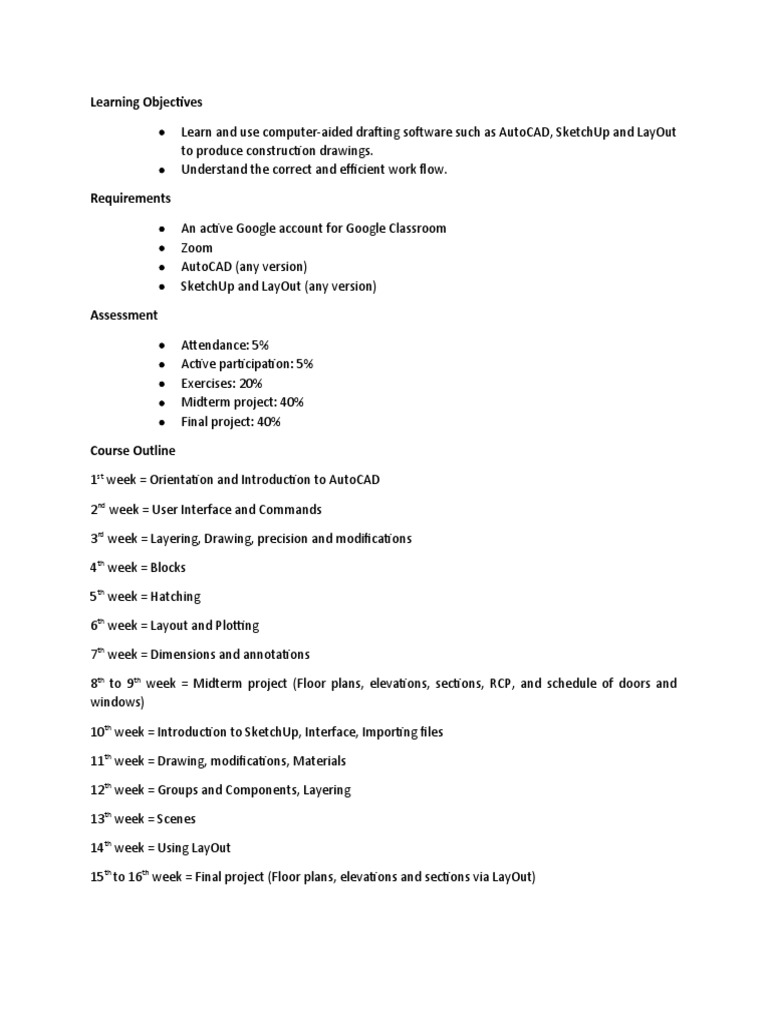 CADD - Course Outline | PDF