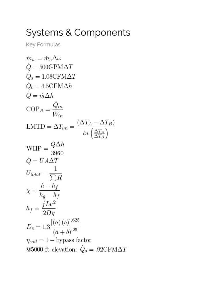 Systems & Components: Key Formulas | PDF