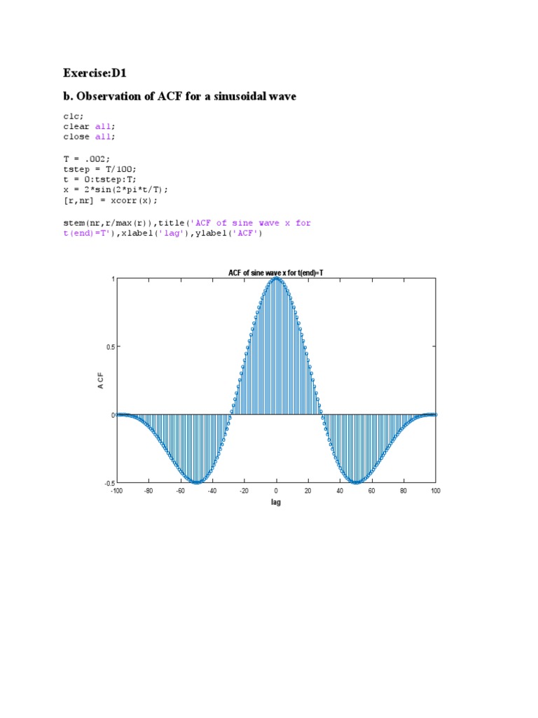 Exercise:D1 B. Observation of ACF For A Sinusoidal Wave | PDF | Signal ...